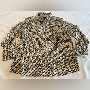 Rachel Zoe Black White Yellow Long Silky Sleeve Button Down Shirt Sz XL